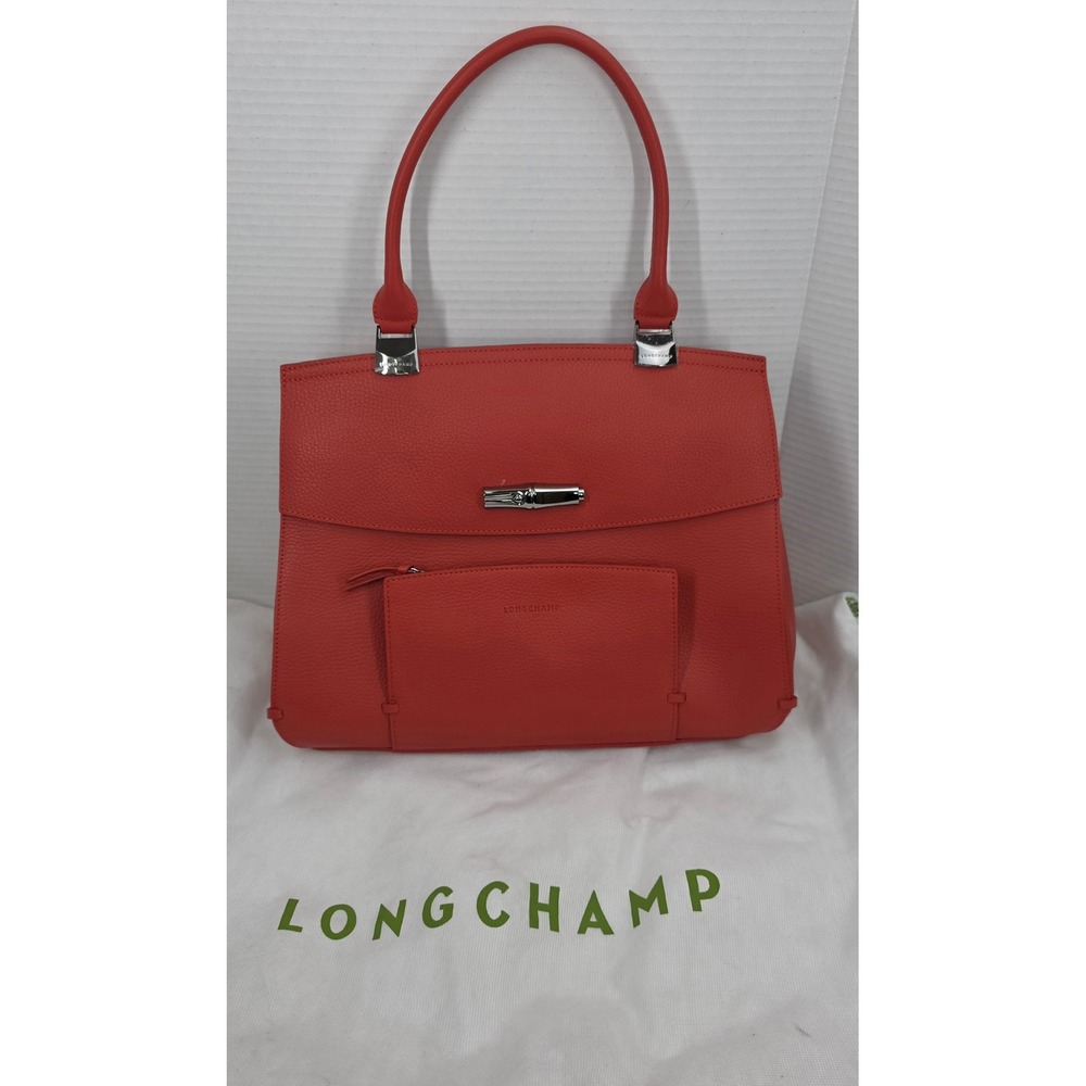 Longchamp Paris Madeline Pebbled leather Top Handle Bag‎ in Orange